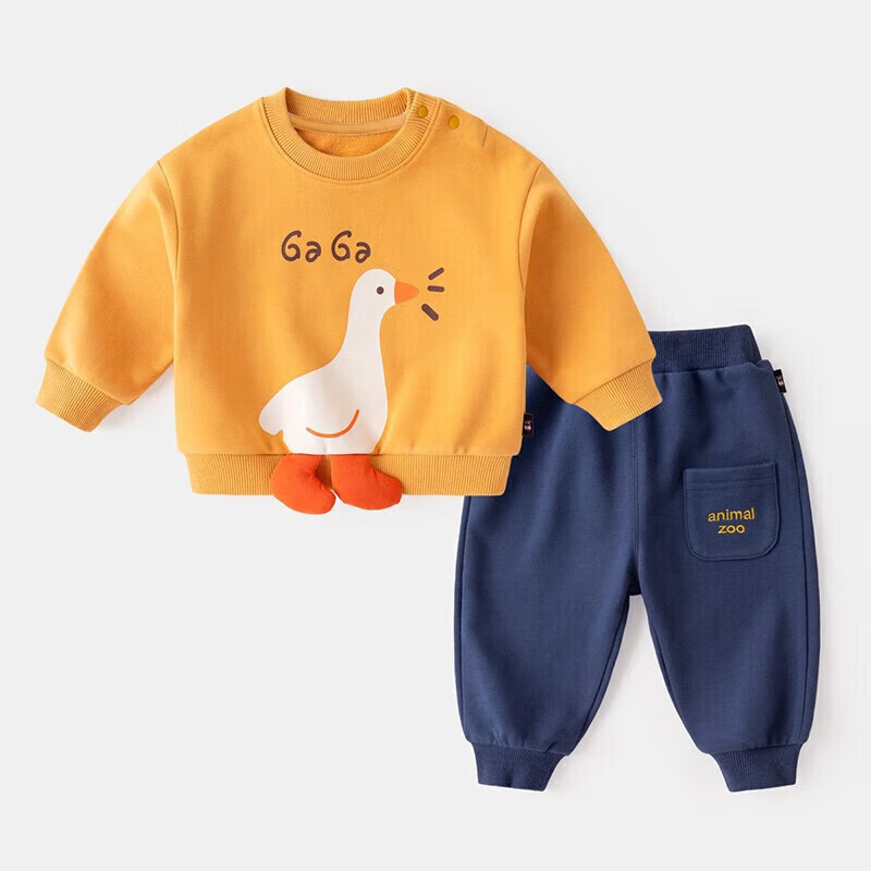 嘟嘟家宝宝套装秋冬婴儿冬装男童衣服两件套冬季儿童童装女童wp 粉色兔子+灰色裤子 73