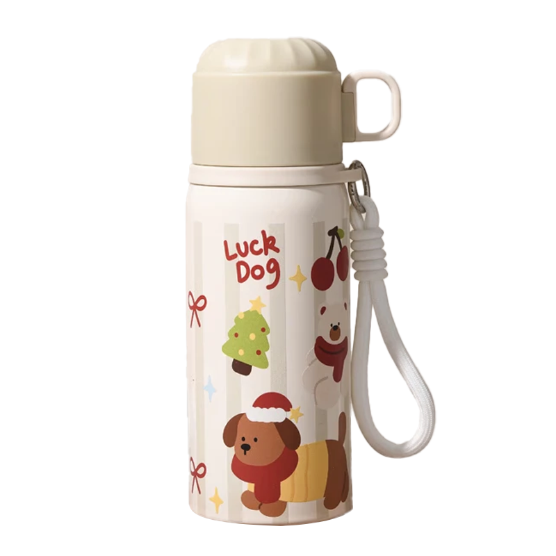 【爆】保温杯女生双饮大容量带提绳吸管杯高颜值可爱学生水杯子 【一盖双饮】奶油白-450ML