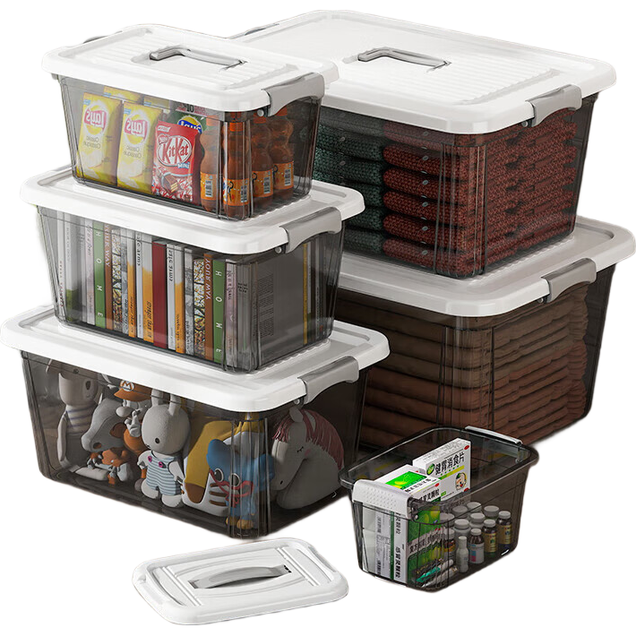 手提收納箱帶蓋儲物盒加厚塑料整理箱車載家用玩具收納盒周轉(zhuǎn)箱 透明黑色加大號 45.5*30.5*20.5cm