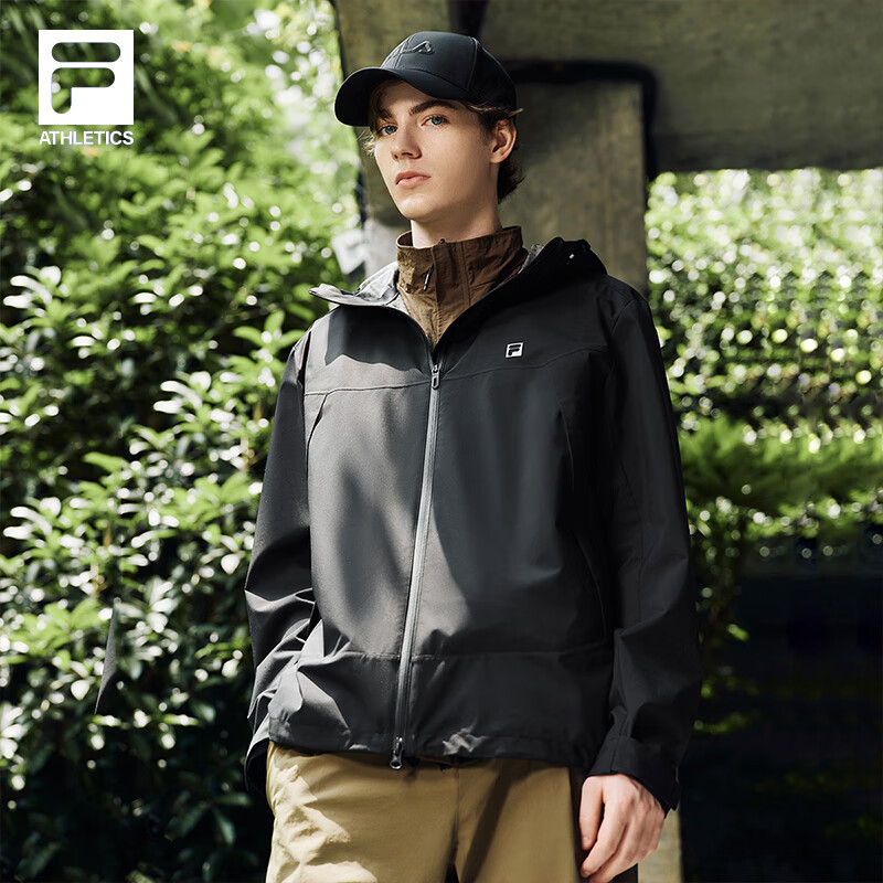 斐乐斐乐官方情侣款户外运动防风透湿抗菌连帽夹克男女同款 正黑色-BK XL 180/100A/XL