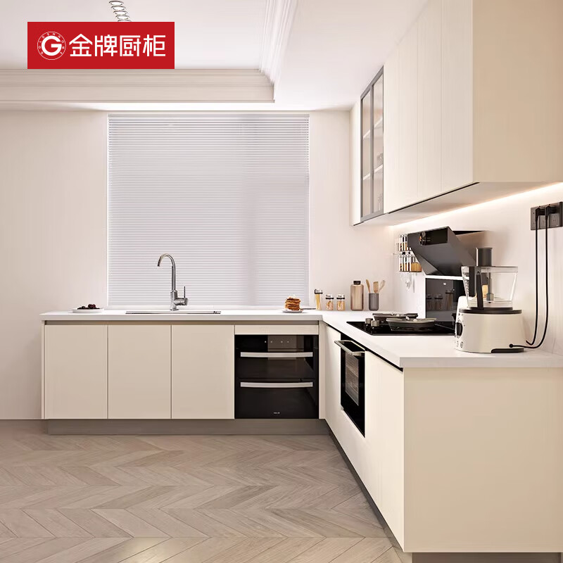 金牌廚柜（GOLDENHOME）整體櫥柜家用廚房灶臺定制石英石臺面一體定制島臺定做 7m廚柜(3m地柜+3m臺面+1m吊柜)