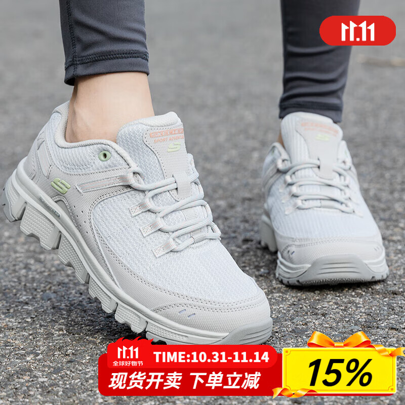 斯凯奇（Skechers）女鞋秋冬2025新款耐磨户外跑步鞋减震运动鞋轻便厚底增高休闲鞋 浅灰色-LTGY 35