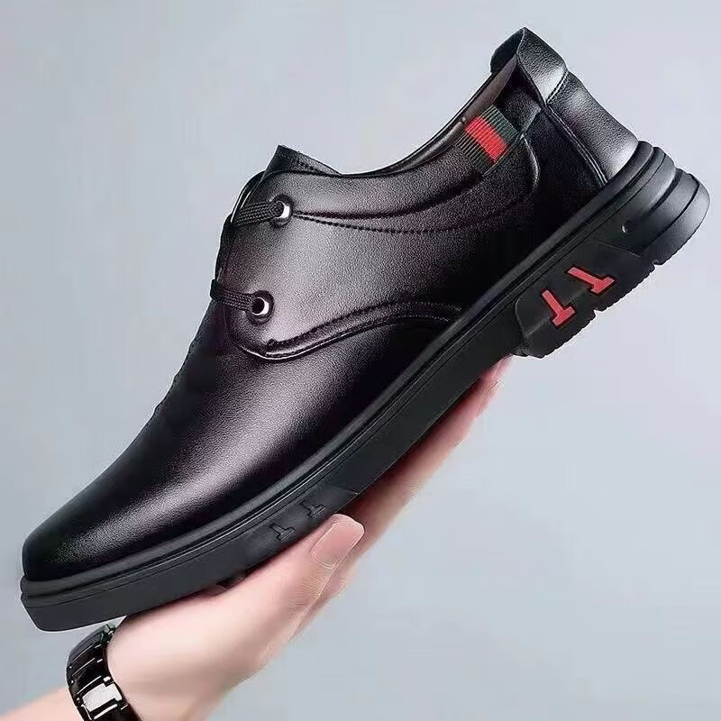 2025爆款男鞋四季可穿男士休闲商务皮鞋软底软面舒适透气防滑z 黑色 42