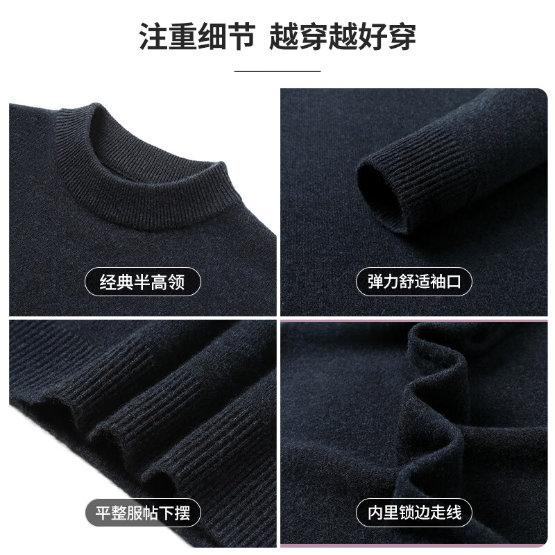 SHANSHAN杉杉纯羊毛衫男秋冬绵羊毛加厚保暖毛衣中青年男休闲圆领上衣 黑色 L /175