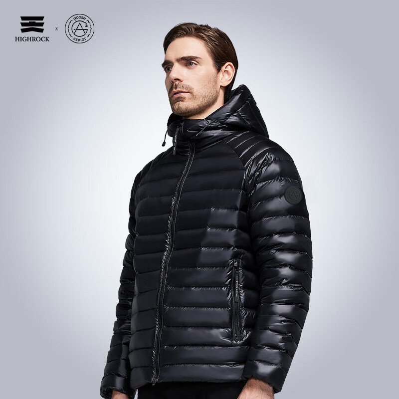 天石鹅铠甲800蓬白鹅绒羽绒服男士短款连帽轻量排骨服2.0版G419/G422 黑色 男款2.0升级 L