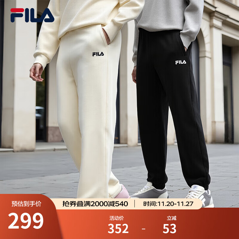 FILA斐乐情侣针织长裤2025秋季新款休闲卫裤女宽松直口运动裤 正黑色-BK M 165/66A/M