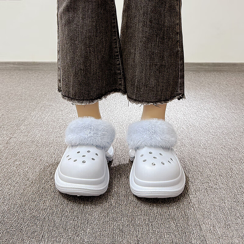 仙女风松糕厚底棉鞋女冬季防水外穿可爱超时尚包跟加绒防滑棉拖鞋 黑色 35