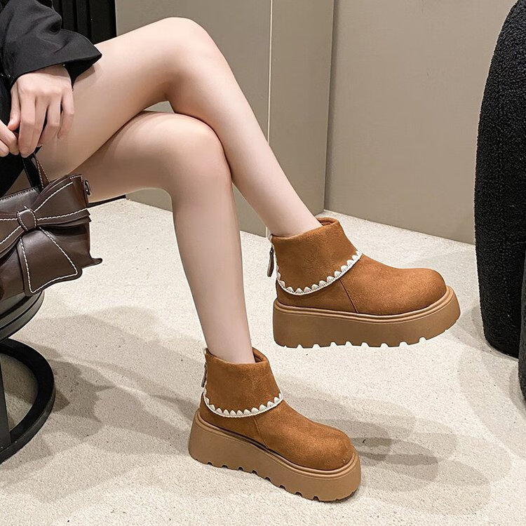 大东爆复古小个子增高马丁靴女款2025新款显瘦白色厚底勃肯鞋秋冬雪地靴 驼色 40