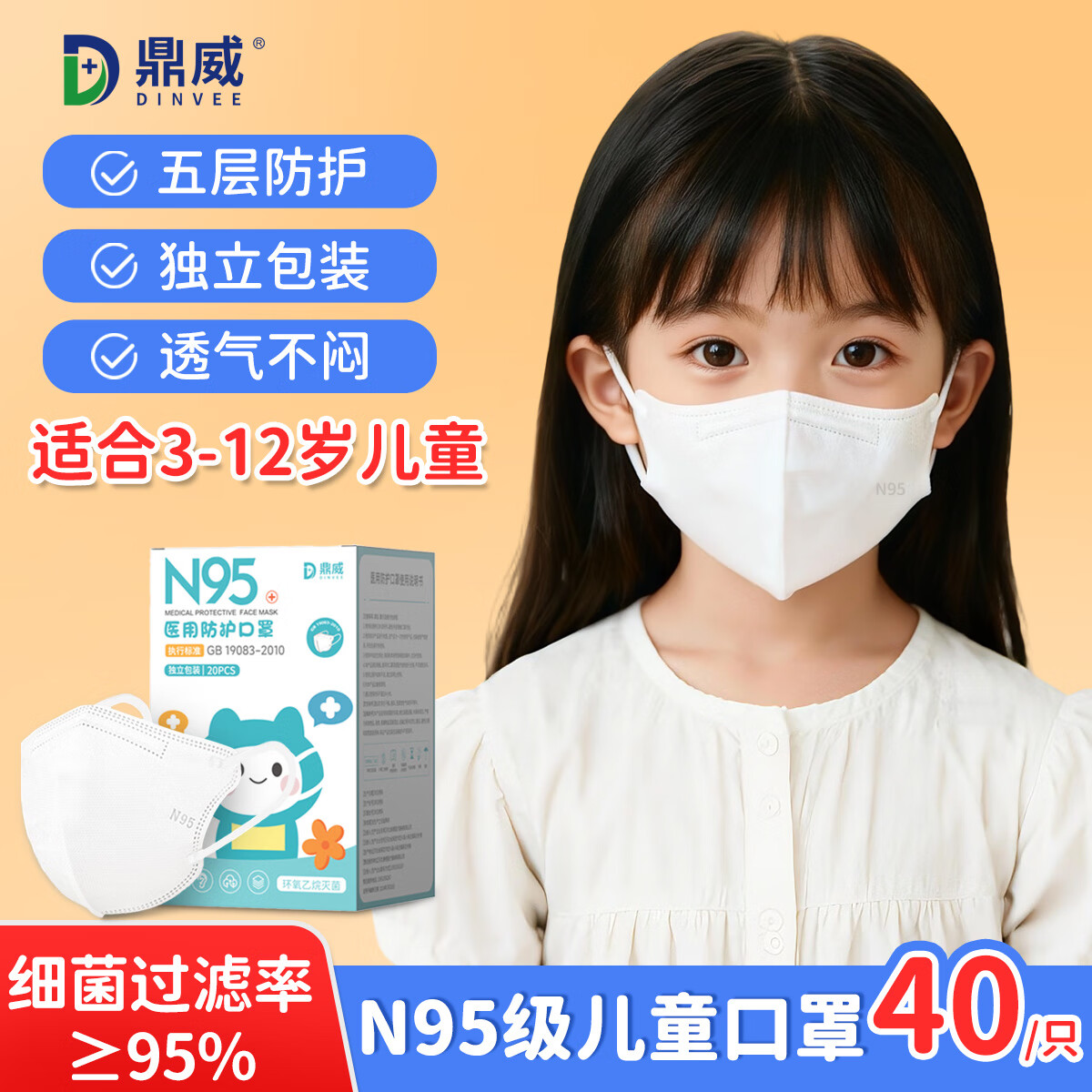 ���ڲ�����������ͯn95��ҽ�÷�������0��3��6�������8��12�������װҽ����� ��ͯ N95����3-12�꡿40ֻ��������װ�� 18.5Ԫ