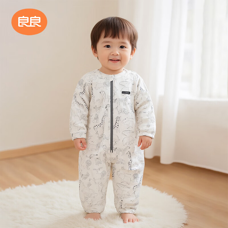 良良【粉丝专享】秋冬婴幼儿分腿睡袋厚夹棉外穿男女同款防踢包裹盖被 动物世界-纯棉-100码【建议身高100-110CM】
