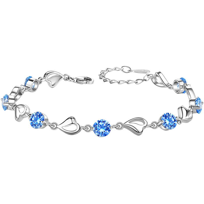 GLTEN施華洛世奇鋯海洋之心足銀999手鏈女生日情人節(jié)禮物送女朋友老婆 7顆摯愛藍(lán)寶石·手鏈+禮盒證書