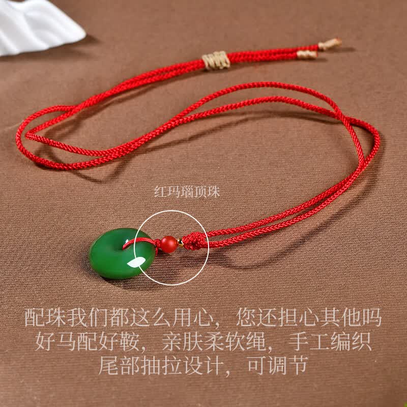 神翠鸟心意好礼和田玉平安扣吊坠男女款青色平安扣玉坠带绳证书礼盒  【碧凝翠润约20mm】QZH1312i