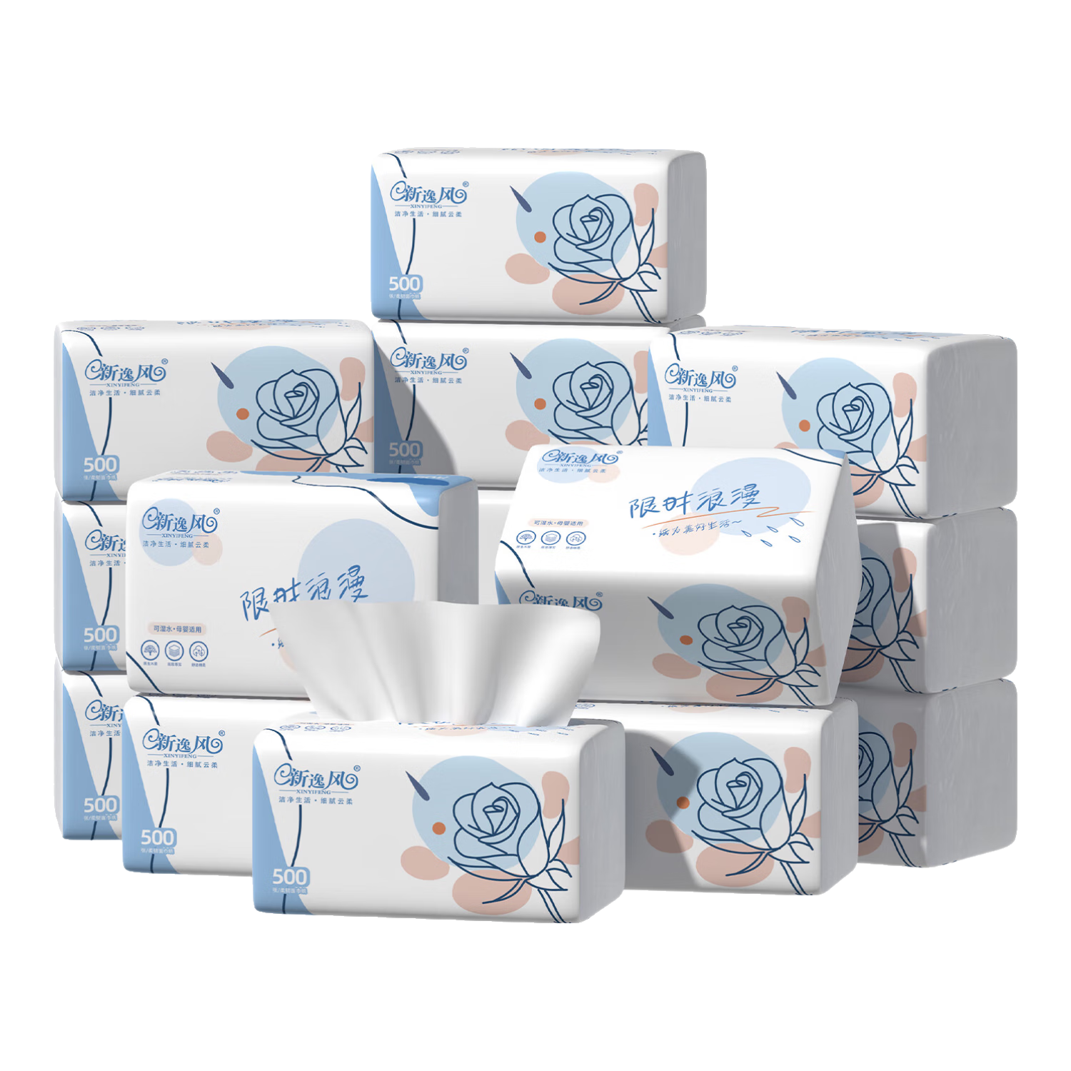 新逸风（XINYIFENG）可湿水大包抽纸500张5层加大加厚臻柔纸巾卫生纸家用原木面巾纸 【可湿水】 5层 500张*6包
