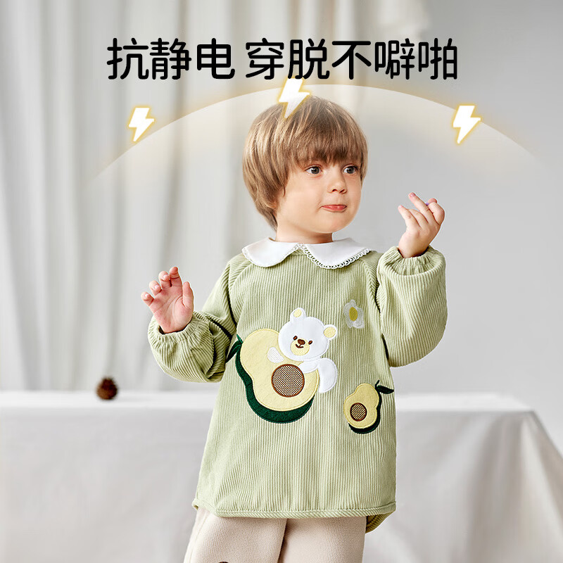 欧孕（OUYUN）儿童罩衣防水防脏幼儿园春夏宝宝吃饭围兜婴儿辅食灯芯绒罩衣 草莓小兔【防水防脏 亲肤保暖】 100【推荐身高100-110cm】