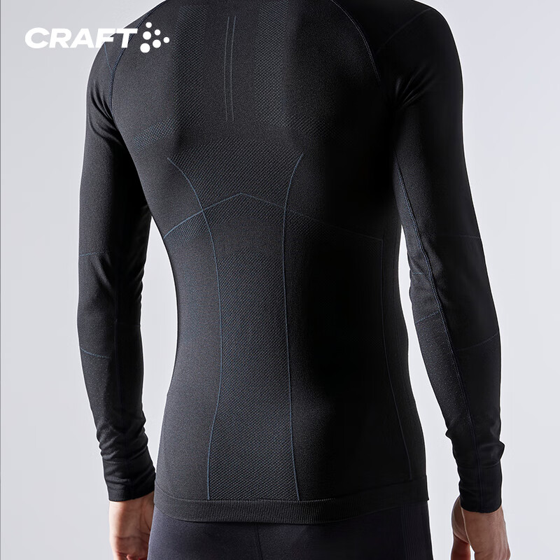 CRAFT绿标运动户外滑雪跑步骑行透气速干弹力高领拉链长袖T恤打底衫男 黑色 S