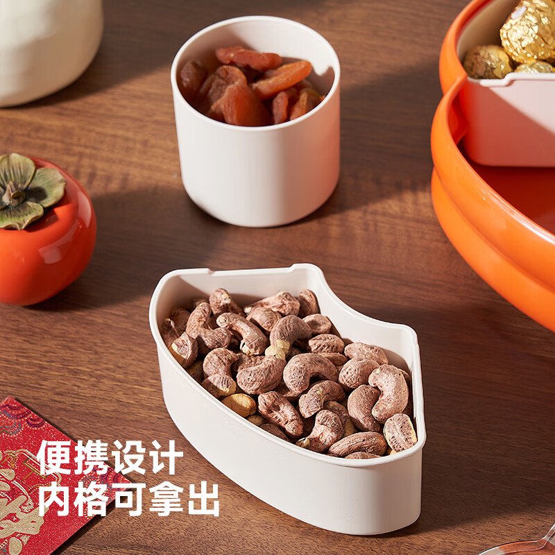 橱明星干果盘2026新款客厅茶几家用高端高颜值瓜子坚果糖果盒零食收纳盒 事事如意【带盖防尘 分格收纳】