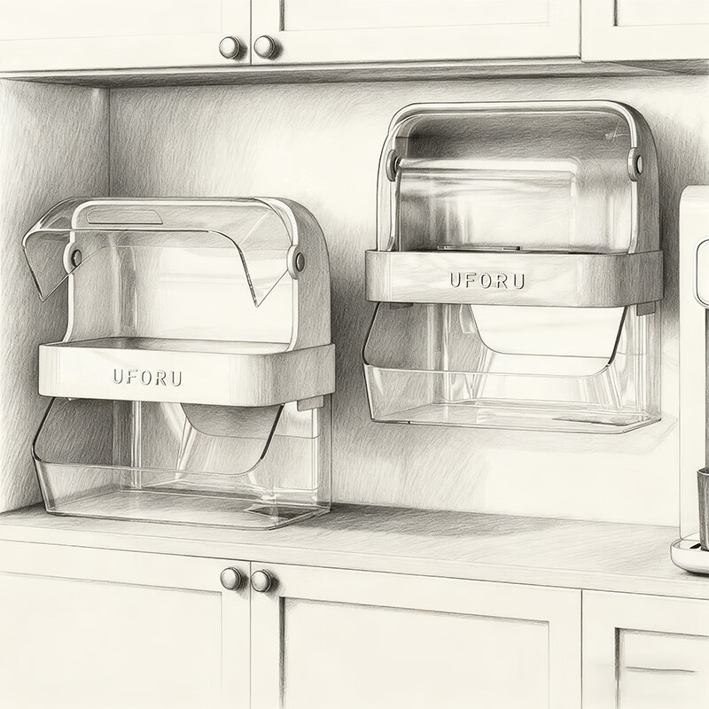 尔思家杯子收纳置物架杯架茶包收纳盒壁挂台面双层沥水架放水杯防尘托盘 双层茶包壁挂收纳盒-奶油白