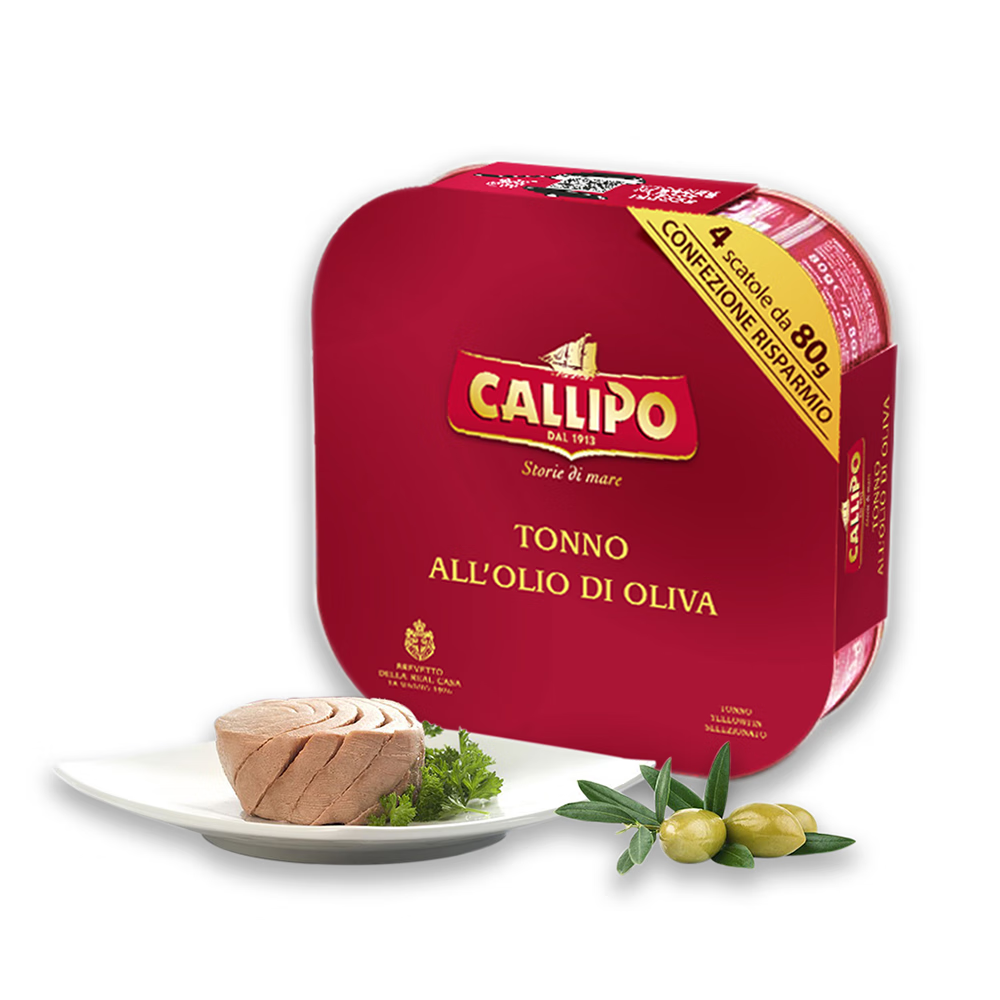 CALLIPOJD/顺丰意大利进口卡里布橄榄油浸黄鳍金枪鱼肉罐头沙拉轻食礼盒 橄榄油浸原味80g*4罐/1包装（赠黑胡椒海盐包）