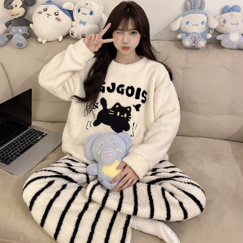 都市丽人半边绒睡衣女士秋冬季2025新款家居服女生睡衣加绒加厚居家服 女士家居服可外传 M （推荐80-100斤）