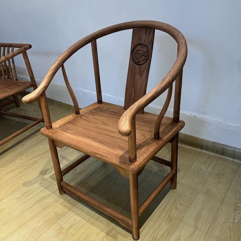 老榆木椅子靠背椅中式椅子圈椅茶桌主椅中古风实木椅子办公餐桌椅 海棠主椅