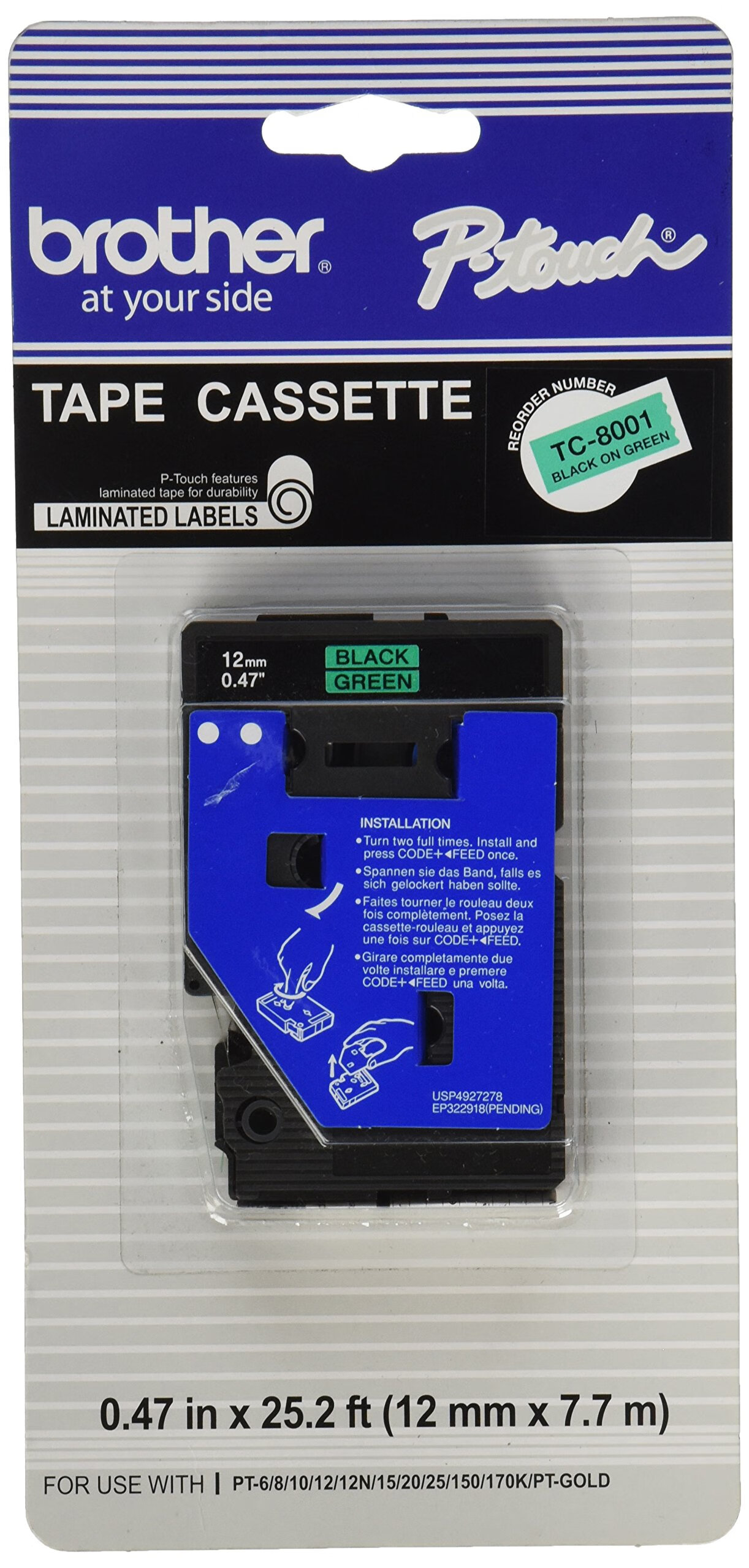 兄弟（brother） 标签打印机色带 12mm 黑绿色 办公标签 绿色