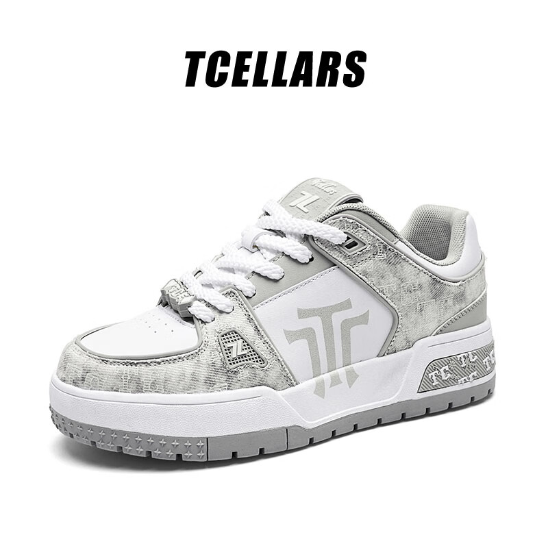Tcellars板鞋男鞋2025冬季新款轻奢涂鸦潮鞋低帮厚底复古百搭休闲鞋子男款 复古灰（Tpai） 42