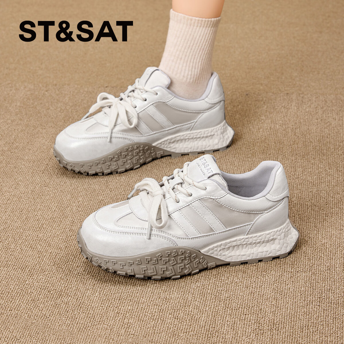 星期六（St&Sat）星期六复古做旧德训鞋子女春季新款增高女鞋轮胎厚底擦色阿甘鞋子 银灰 39