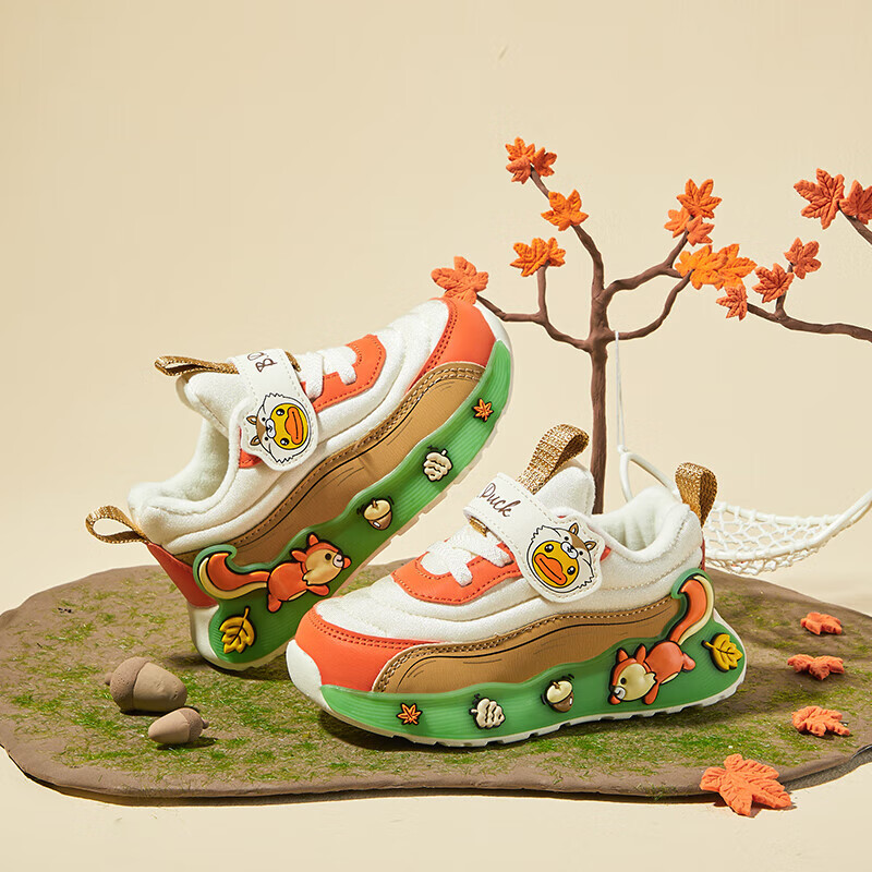 B.Duck小黄鸭儿童运动鞋冬季男女童潮鞋短绒保暖二棉跑鞋3044A米桔27