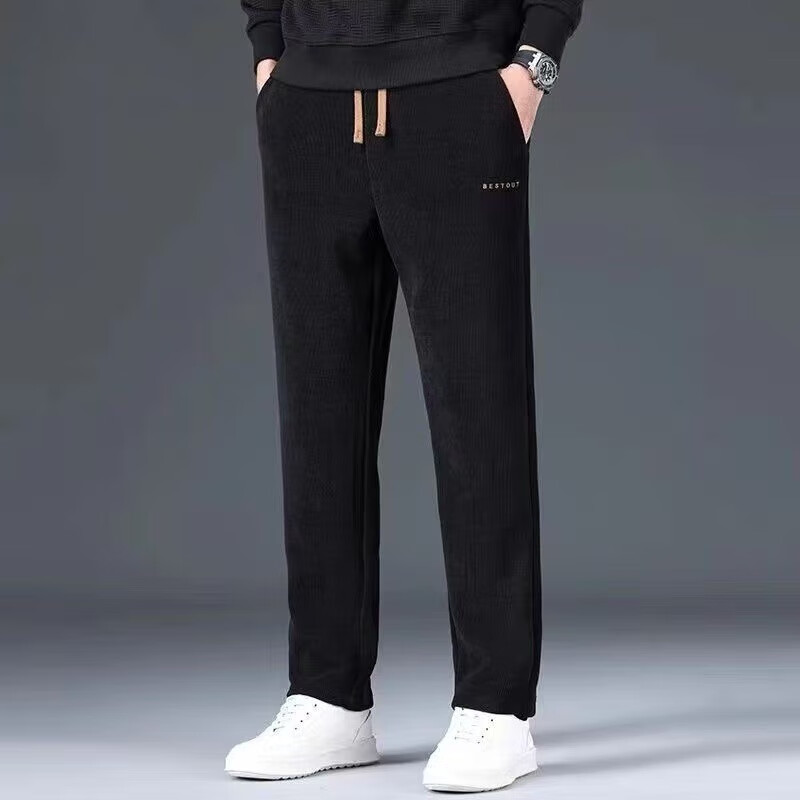柯诗曼2026春秋新款男士休闲裤宽松潮流百搭长裤垂感修身男士休闲裤子 黑色常规【刺绣】 2XL 推荐125-140斤