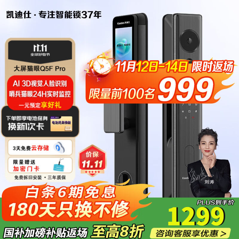 凯迪仕（KAADAS）智能门锁人脸识别大屏指纹密码锁防盗门电子锁Q2FVP升级款Q5FPro 升级款Q5F Pro人脸识别