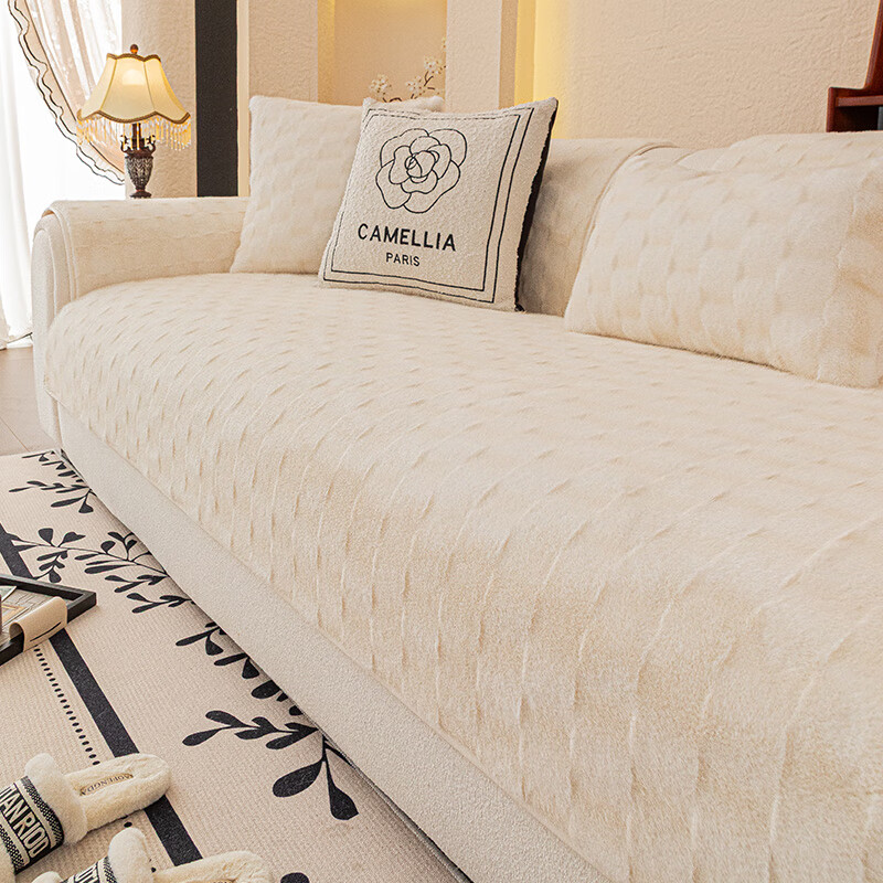 无印良品加厚水貂绒沙发垫冬季2025新款座垫防滑抗静电轻奢高级感沙发坐垫 双色水貂绒-米白【奢华皮草级水貂绒 加厚保暖不掉毛】 70*240cm （大三人位）