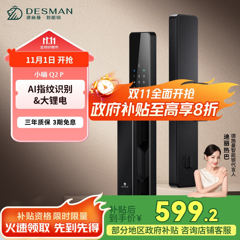 德施曼（DESMAN）智能门锁密码锁入户门 电子锁家用防盗指纹锁 小嘀 Q2P