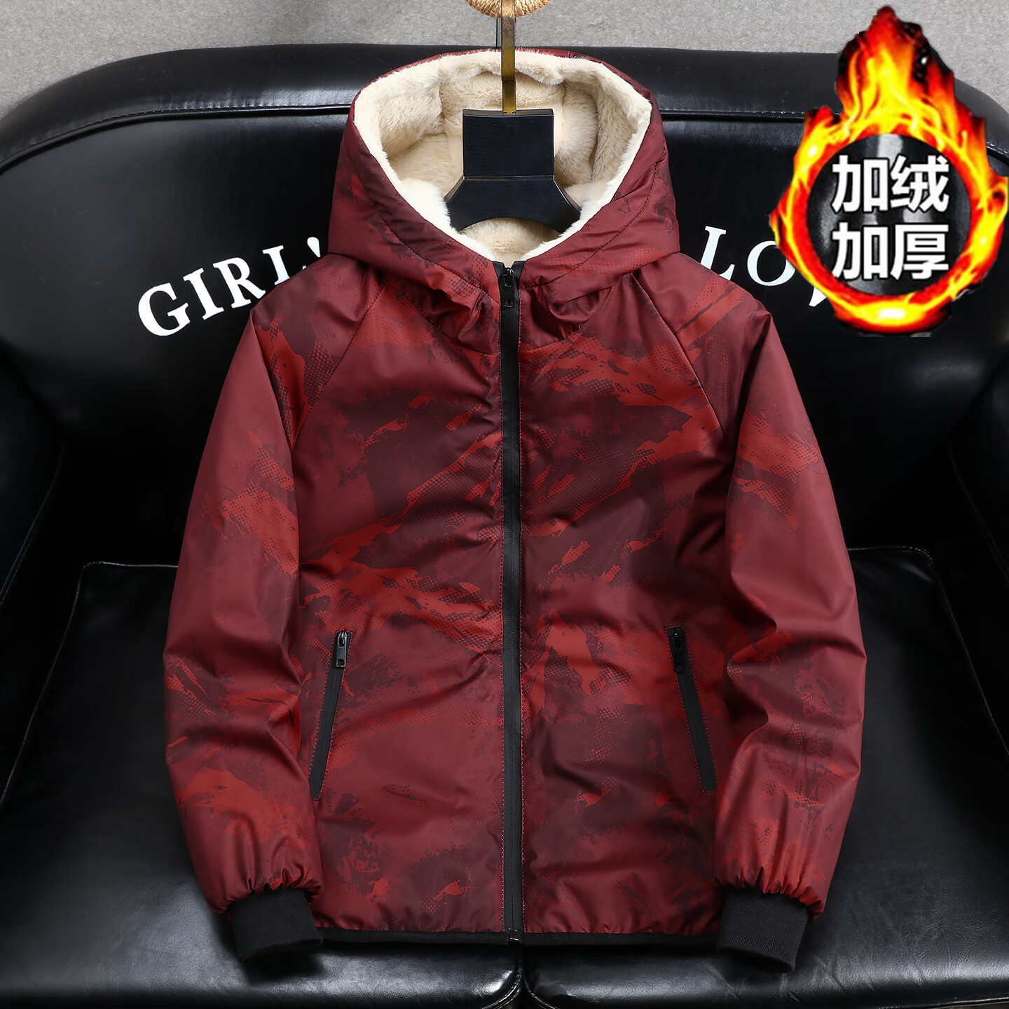 LES KORMAN冬季羊羔绒棉服男校园学生棉衣青少年帅气保暖舒适连帽防寒服 红色 7XL