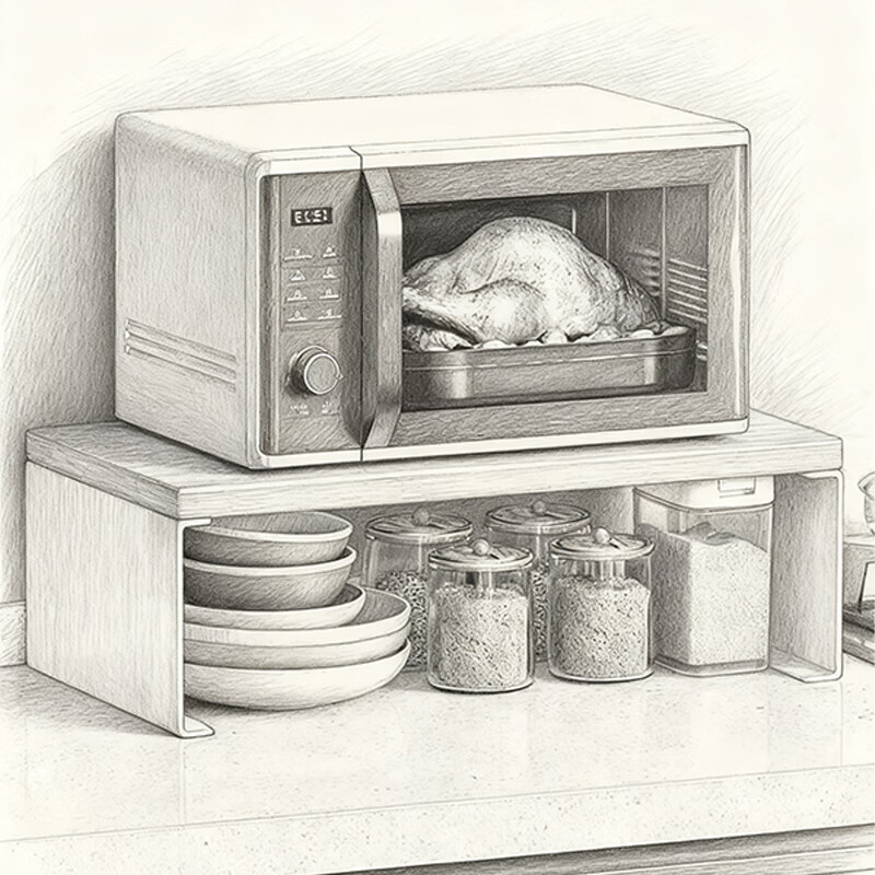 尔思家微波炉置物架厨房桌面分层收纳电饭煲烤箱家用分层锅具台置式架子 原木色【白架】