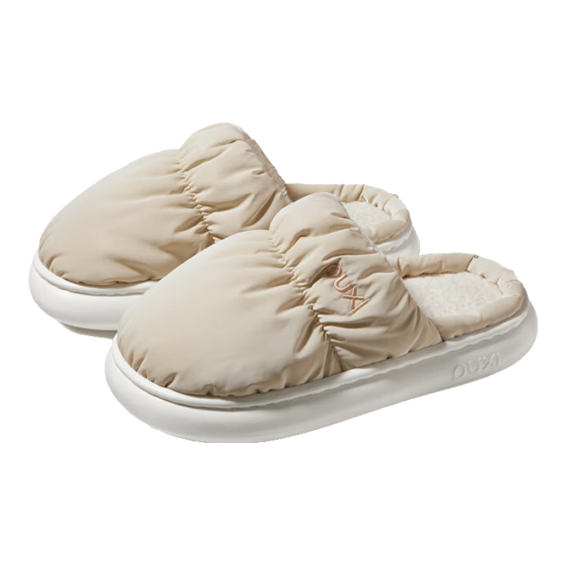 朴西新款防水女士棉拖鞋2025秋冬季室内居家防滑不臭脚室外拖鞋 米白色 36-37 【标准尺码】