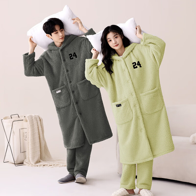 芬腾可安（FENTENGCARE）【M】软绵绵半边绒情侣睡衣冬季睡袍套装柔软休闲感外穿家居服 61008 XXXL
