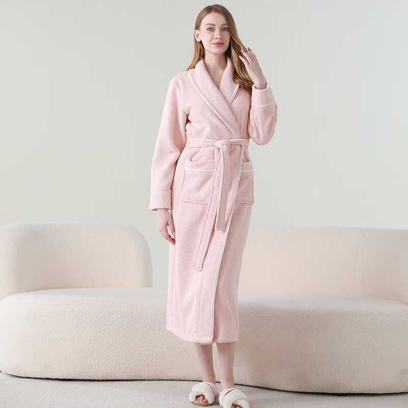 赛图蒙睡袍男加绒加厚2025新款女士秋冬季情侣珊瑚绒洗澡保暖浴袍睡衣 2504杏粉色【女】 XL (身高170-185CM,体重150-190斤)
