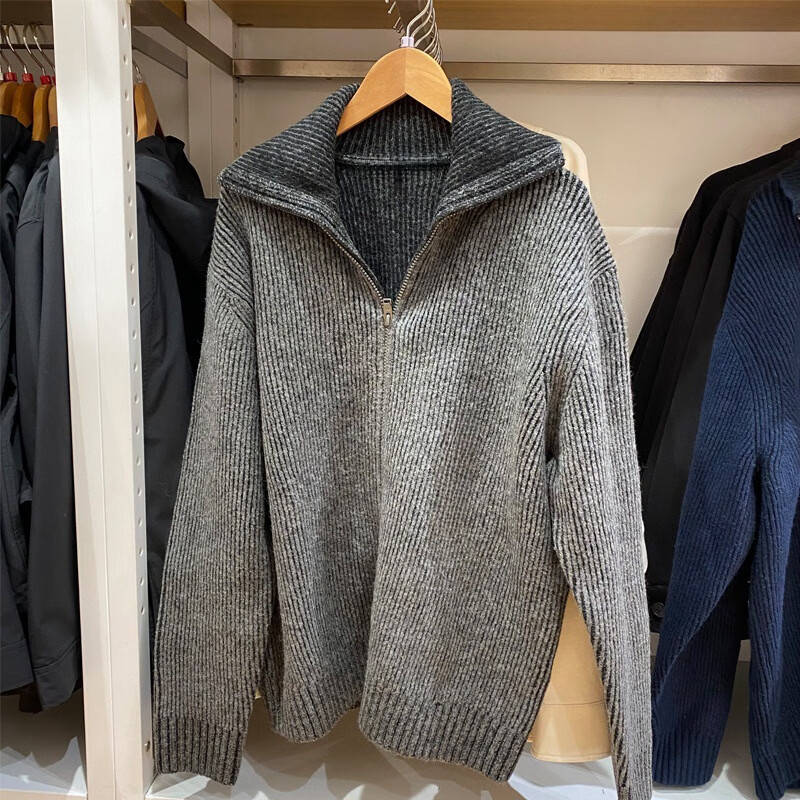 男装女装舒芙蕾罗纹拉链针织衫开衫卫衣毛衣毛衫冬季外套471993 青灰色 S