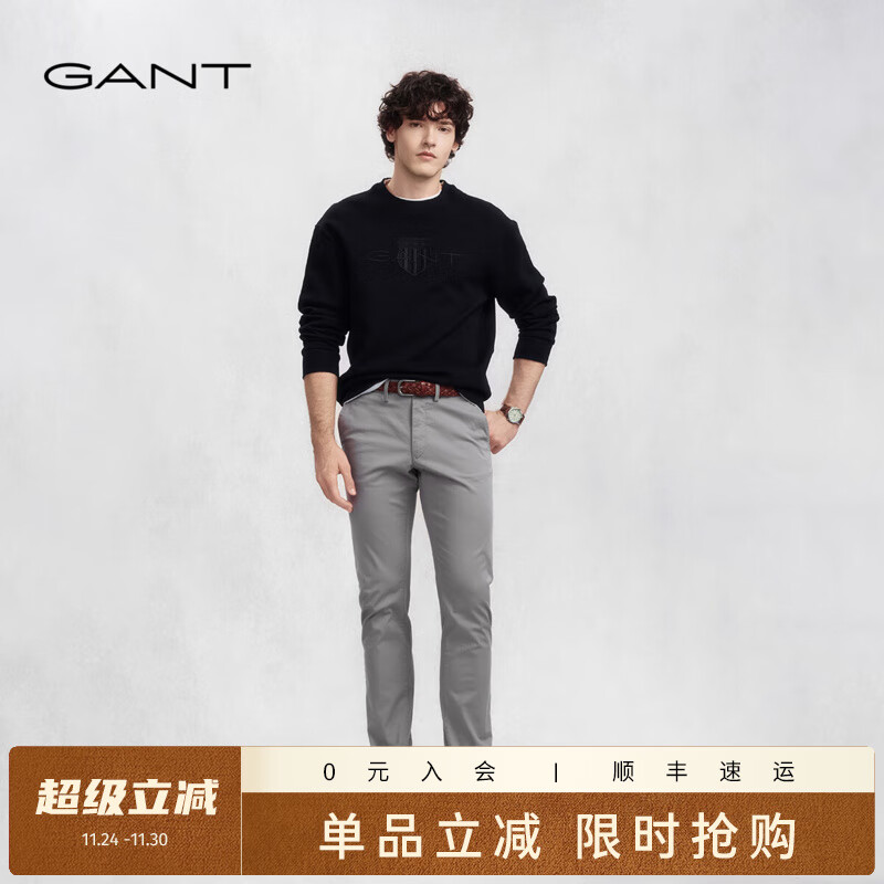 GANT【亚洲版型】/甘特男士长裤时尚微弹纯色通勤百搭直筒休闲裤 46-石灰色 34