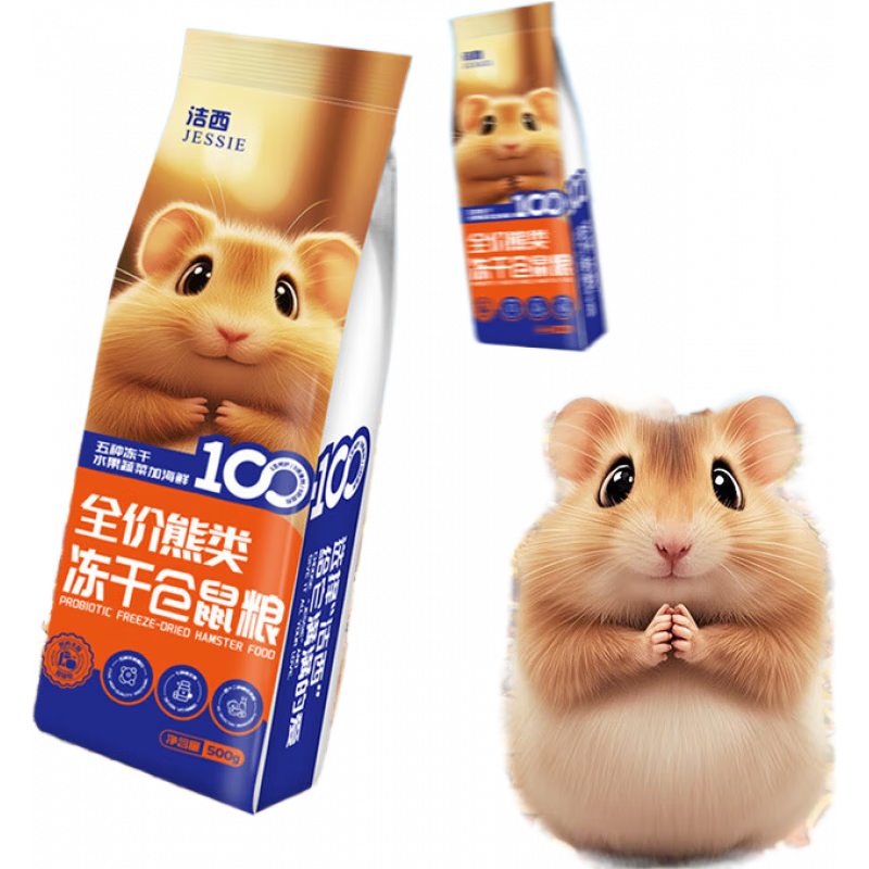 洁西（JESSIE）仓鼠粮食专用主粮金丝熊全套营养粮饲料混合五谷冻干海鲜自配鼠粮 【营养丰富】仓鼠冻干粮 500g(送勺子+封口机)