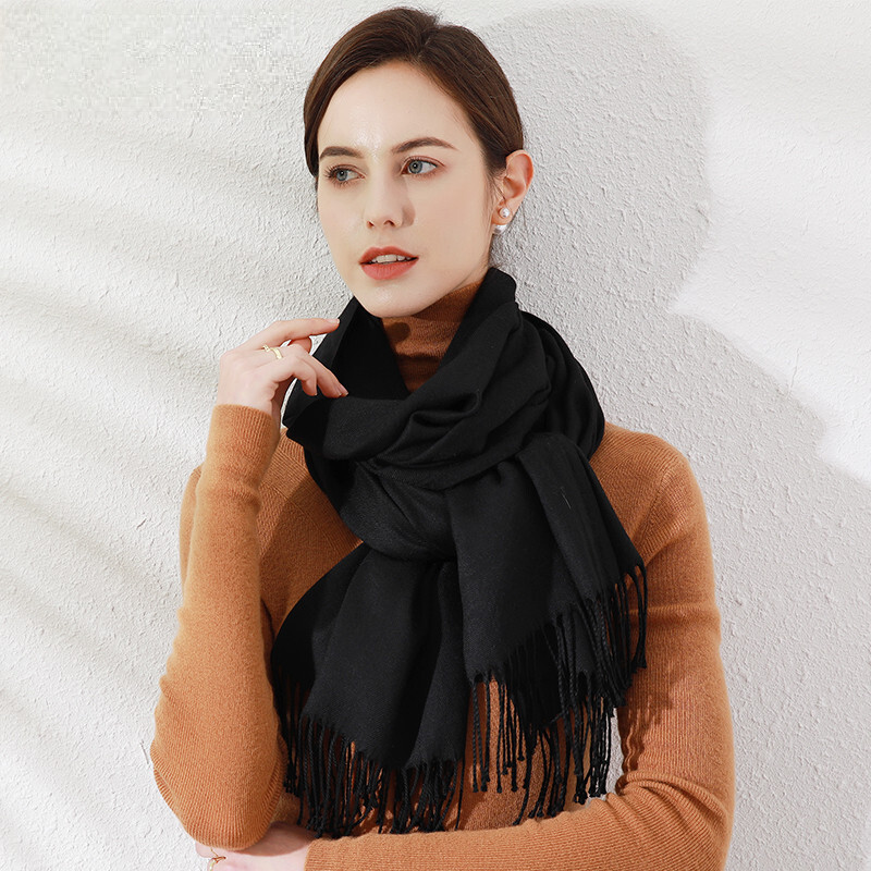 达芬奇密码 冬季百搭厚款保暖围巾女士披肩仿羊毛男士红品本命年订制LOGO 黑色
