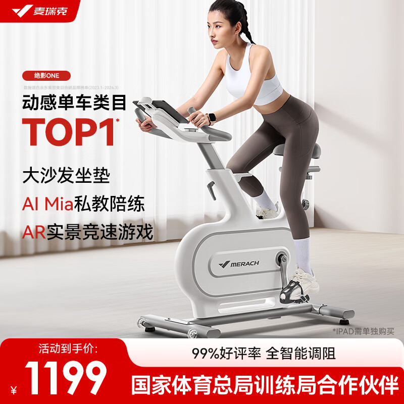 麦瑞克（MERACH）动感单车自发电家用智能调阻运动健身器材室内静音自行车 绝影ONE 插电款-智能调阻-白色