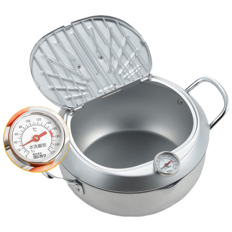 吉川(YOSHIKAWA)日本进口熟铁天妇罗家用温控油炸锅含沥油架 24cm