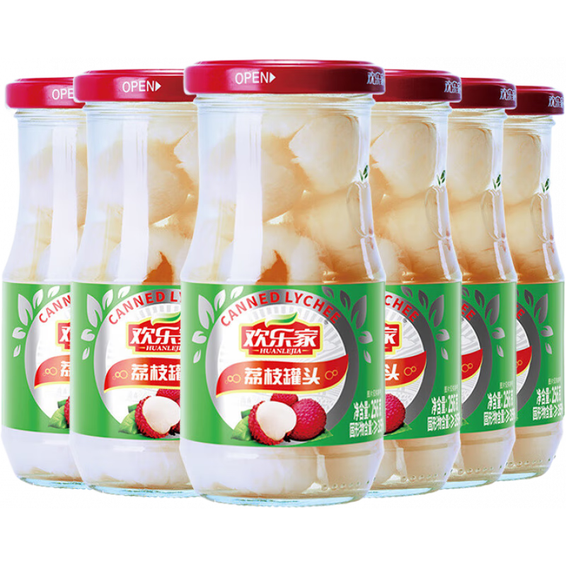歡樂(lè )家荔枝罐頭256g*6瓶 新鮮荔枝果肉糖水水果罐頭整箱 荔枝罐頭256g*6瓶