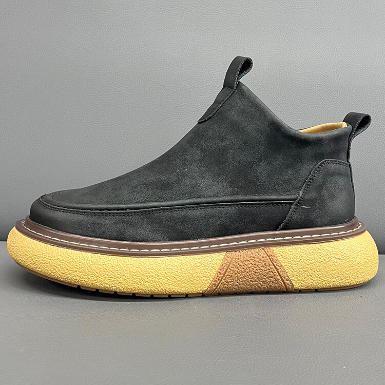 胤若沙香港潮牌高帮男鞋子秋冬新款短靴百搭休闲鞋英伦风增高马丁靴男 黑色 39