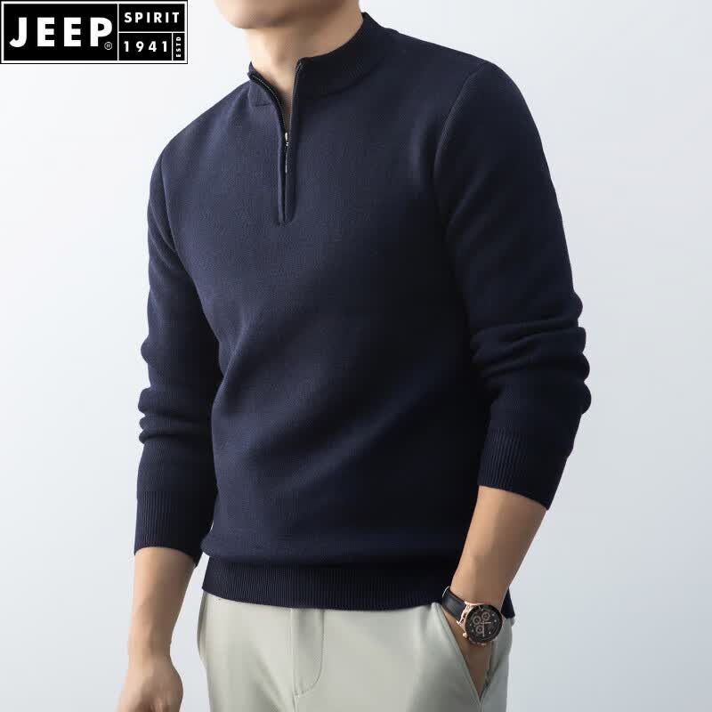 JEEP SPIRIT2026秋冬半高领针织衫男新款商务休闲百搭时尚长袖打底男士针织衫 藏青色 S 165