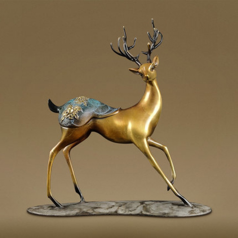 古金尊 发财梅花鹿福鹿吉祥鹿摆件铜鹿摆件家居办公室工艺品装饰品