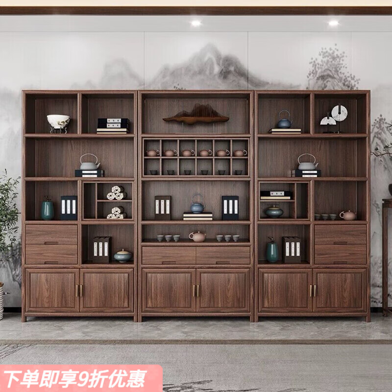 弘星隆新中式老榆木茶室展示柜实木博古架办公柜书柜多宝阁酒柜 左边柜1