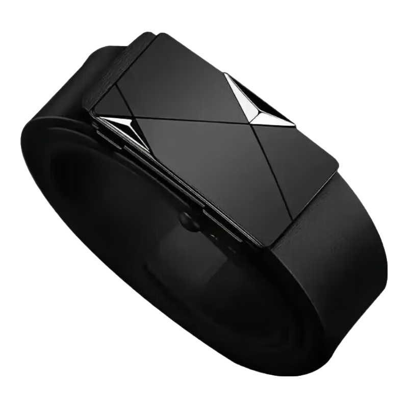 皮带男士软皮自动扣皮腰带中年裤带无牙无孔腰间耐磨 黑色枪扣 130cm