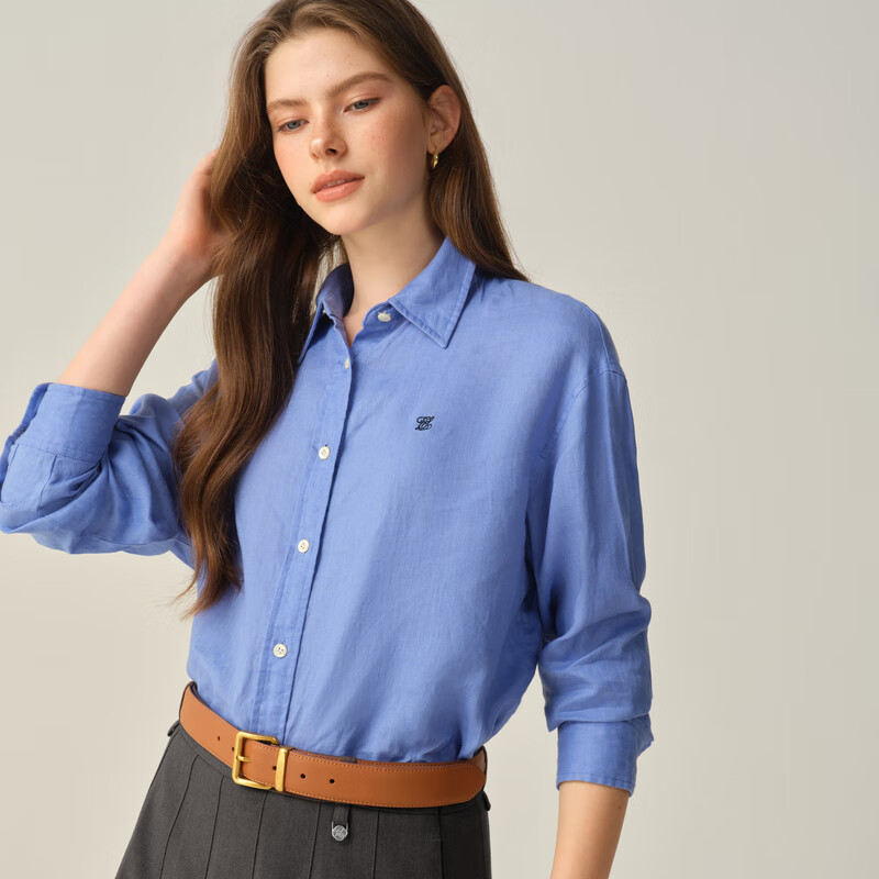 ELAND【100%棉】衣恋衬衫女单排扣宽松通勤长袖上衣2025秋季新款 蓝色(50)Blue S /160